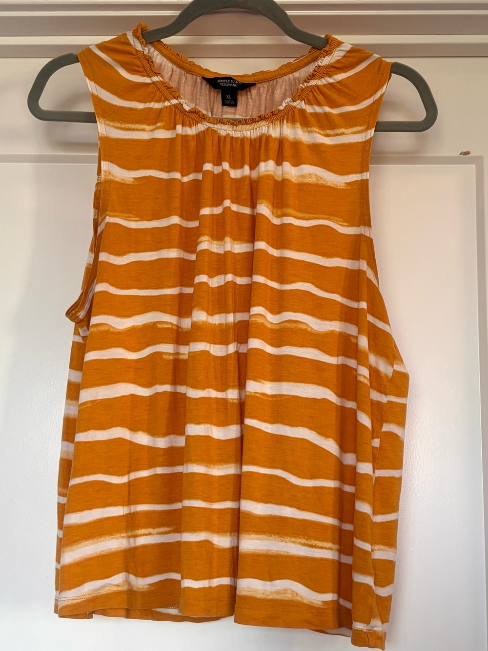 Simply Vera Vera Wang Mustard Yellow & White Striped Sleeveless Tank Top- Sz XL